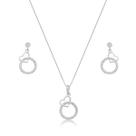 Conjunto Colar e Brincos Circulo com Coração Prata 925 Conjunto Colar e Brincos Circulo com Coração Prata 925