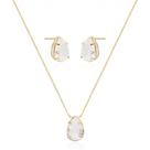 Conjunto Colar e Brincos com Zircônia Gota cristal Cravejada Folheado ouro 18k Dourado Conjunto Colar e Brincos com Zircônia Gota cristal Cravejada Folheado ouro 18k Dourado