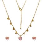 Conjunto Colar e Brincos de Coração Colorido Folheado em Ouro 18K SoftJoias
