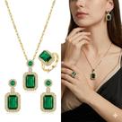 Conjunto Colar e Brincos Esmeralda Aço Inox com Strass Banhado a Ouro com Zircônia