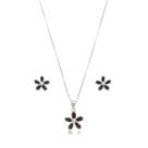 Conjunto Colar e Brincos Flor Zircônio Negra Prata 925 Conjunto Colar e Brincos Flor Zircônio Negra Prata 925