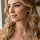 Conjunto Colar e Brincos pingente Borboleta cravejada banhado a ouro 18k