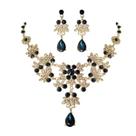 Conjunto Colar e Brincos Strass Brilho Preto Luxo -