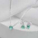 Conjunto Colar e Brincos Zircônia Coração Verde - Prata
