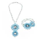 Conjunto Colar e Pulseira de Macramê Cristal de Quartzo Lagoa Azul