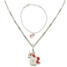 Conjunto Colar E Pulseira Infantil Prata Lei 925 Unicornio