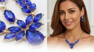 Conjunto Colar Feminino e Brincos Femininos Luxo Cristais Azul - Acessórios Femininos Ideais para Casamento, Noiva e Fe Conjunto Colar Feminino e Brincos Femininos Luxo Cristais Azul - Acessórios Femininos Ideais para Casamento, Noiva e Fe
