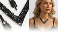 Conjunto Colar Feminino e Brincos Kit Strass Preto Banhado Acessórios Femininos Festa Luxo Formatura Noite Conjunto Colar Feminino e Brincos Kit Strass Preto Banhado Acessórios Femininos Festa Luxo Formatura Noite