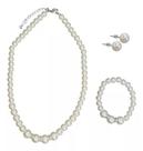 Conjunto Colar Gargantilha Brincos Pulseira Pérola E Strass