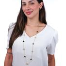 Conjunto Colar Longo e Brinco Trevo Pedra Preta Banhado a Ouro 18K Conjunto Colar Longo e Brinco Trevo Pedra Preta Banhado a Ouro 18K