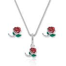 Conjunto Colar Pingente Brinco Flor Rosa Prata Original 925 Conjunto Colar Pingente Brinco Flor Rosa Prata Original 925