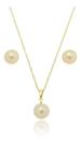 Conjunto Colar Pingente Brincos Pérola Folheado Ouro 18k Top