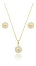 Conjunto Colar Pingente Brincos Pérola Folheado Ouro 18k Top