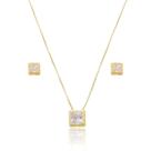 Conjunto Colar Pingente e Brinco Banho de Ouro 18k Pequeno