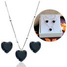 Conjunto Colar Veneziana Bolinha 40Cm de Prata 925 Coração Preto 7,5 mm + Caixinha Rf 216