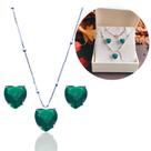 Conjunto Colar Veneziana Bolinha 40Cm de Prata 925 Coração verde Tiffanni 7,5 mm + Caixinha Rf216