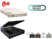 Conjunto Colchão Queen Castor Premium Tecnopedic + Cama Box Baú Blindada Jadmax 158x198x72 - Molas Firme - Linha Alta