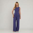 Conjunto Colete Calça Azul Jeans Crepe Slub Miss Joy 8420-22 Cor:AzulTamanho:40