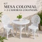 Conjunto Colonial Mesa + 2 Cadeira Branca Antares Áreas Internas e Externas