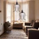 Conjunto Com 02 Lustre Pendente Base Dupla Tulipa Aramado Luminária Moderno 127v 220v PRETO FIO PRETO