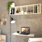 Conjunto com 1 Escrivaninha Suspensa e com 1 Prateleira 5 Nichos 80cm Branco E Branco