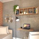Conjunto com 1 Escrivaninha Suspensa e com 1 Prateleira 5 Nichos 80cm Carvalho Mel E Carvalho Mel