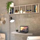 Conjunto com 1 Escrivaninha Suspensa e com 1 Prateleira 5 Nichos 80cm Cinza Cristal E Cinza Cristal