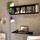 Conjunto com 1 Escrivaninha Suspensa e com 1 Prateleira 5 Nichos 80cm Preto E Preto