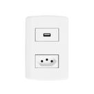 Conjunto com 1 Tomada USB + 1 Tomada 2P+T 20A 250V, Modular, com Placa 4x2 e Suporte Branco Pluzie