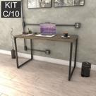 Conjunto com 10 Escrivaninhas Kuadra Estilo 120cm Industrial Carvalho Dark
