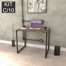 Conjunto com 10 Escrivaninhas Kuadra Estilo 90cm Industrial Carvalho Dark