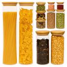 Conjunto com 11 Potes de Vidro Hermético com Tampa de Bambu para Marmita Freezer Cozinha