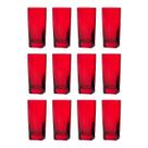 Conjunto Com 12 Copos Vidro Bali Quadrado 320ml Vermelho