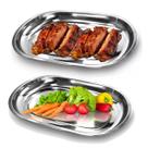 Conjunto com 2 Baixela Oval de 35cm Bandeja em Aço Inox Travessa Servir Porções Restaurante Buffet