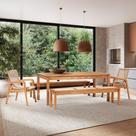 Conjunto com 2 Bancos, 2 Cadeiras com Braço e 1 Mesa 180cm Traço Marrom/Stain Jatobá/Areia