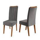 Conjunto Com 2 Cadeiras Estofadas Veludo Sala De Jantar Sofia Viero Madeirado / Cinza
