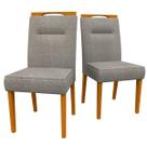 Conjunto Com 2 Cadeiras Para Sala de Jantar Estofadas Lectus Madeira Maciça Cor Ype Linho Cinza Claro LN02 New Ceval