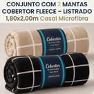 Conjunto com 2 Mantas Cobertor Fleece Listrado 1,80x2,00 cm Casal Microfibra