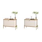 Conjunto com 2 Mesas de Cabeceira Curva 1 Porta Pés e Puxadores em Metal 76cm 100% MDF Tucupí Bege Conjunto com 2 Mesas de Cabeceira Curva 1 Porta Pés e Puxadores em Metal 76cm 100% MDF Tucupí Bege
