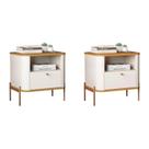 Conjunto com 2 Mesas de Cabeceira Curva Gaveta 1 Nicho Pés e Puxadores em Metal 45cm Tucupí Bege Off White/Nature/Bronze Conjunto com 2 Mesas de Cabeceira Curva Gaveta 1 Nicho Pés e Puxadores em Metal 45cm Tucupí Bege Off White/Nature/Bronze