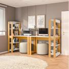 Conjunto com 2 Mesas Escrivaninhas com Estante e Licce 4 Prateleiras 120cm Branco E Freijó