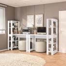Conjunto com 2 Mesas Escrivaninhas com Estante e Licce 4 Prateleiras 120cm Branco