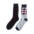 Conjunto com 2 Pares de Meias Jacquard Masculina Branca Vermelha e Preta Estampada Tam 39-44 - Basic