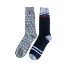 Conjunto com 2 Pares de Meias Jacquard Masculina Cinza Vermelha e Preta Estampada Tam 39-44 - Basic+