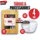 Conjunto com 2 Processadores de Alimento com 3 Lâminas Puxador 2 Tábuas de Alimentos MDF Madeira