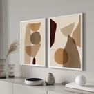 Conjunto com 2 quadros Abstrato Marrom para sala cor:MOLDURA BRANCAtamanho:90 x 60 X 3 CM