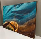 Conjunto com 2 quadros decorativos Abstrato Azul e Laranja Conjunto com 2 quadros decorativos Abstrato Azul e Laranja