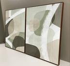 Conjunto com 2 quadros decorativos Abstratos verde com linhas brancas.