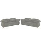 Conjunto com 2 Sofás Chesterfield Merlo 3 lugares 2M - Veludo Cinza Prata / Decoração, recepção, Barbearia, sala tv Conjunto com 2 Sofás Chesterfield Merlo 3 lugares 2M - Veludo Cinza Prata / Decoração, recepção, Barbearia, sala tv