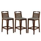 Conjunto com 3 Banquetas Madeira Maciça Rattan Vittoria